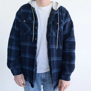 Vintage 90S Wrangler Authentics Navy And  Blue Checker Pattern With Hood Shacket